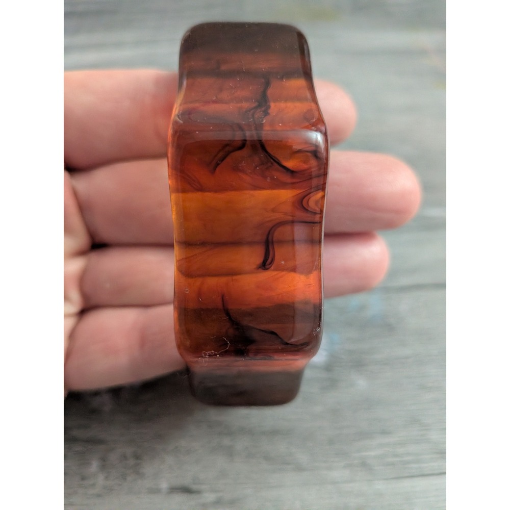 Vintage Style Tortoiseshell Resin Bangle Scalloped Wavy Chunky Brown Bracelet